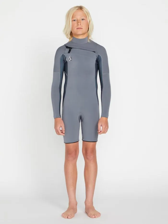 Kids Wetsuits Volcom Big Boys Modulator 2mm Chest Zip Long Sleeve Springsuit 8211 Charcoal