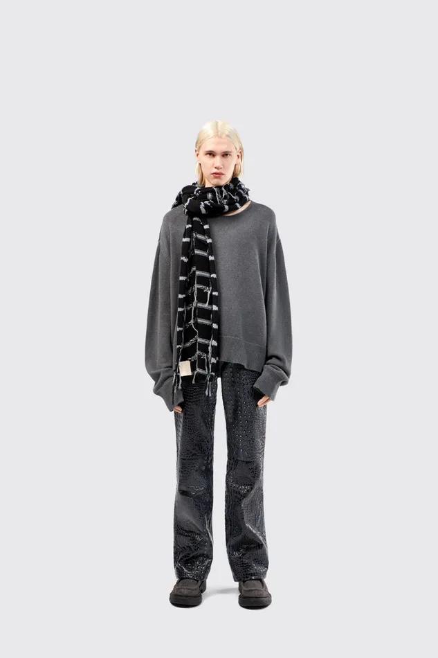 Knit Men Camper Knit Scarf Black Intarsia Knit Scarf Knit Men Camper Knit Scarf Black Intarsia Knit Scarf