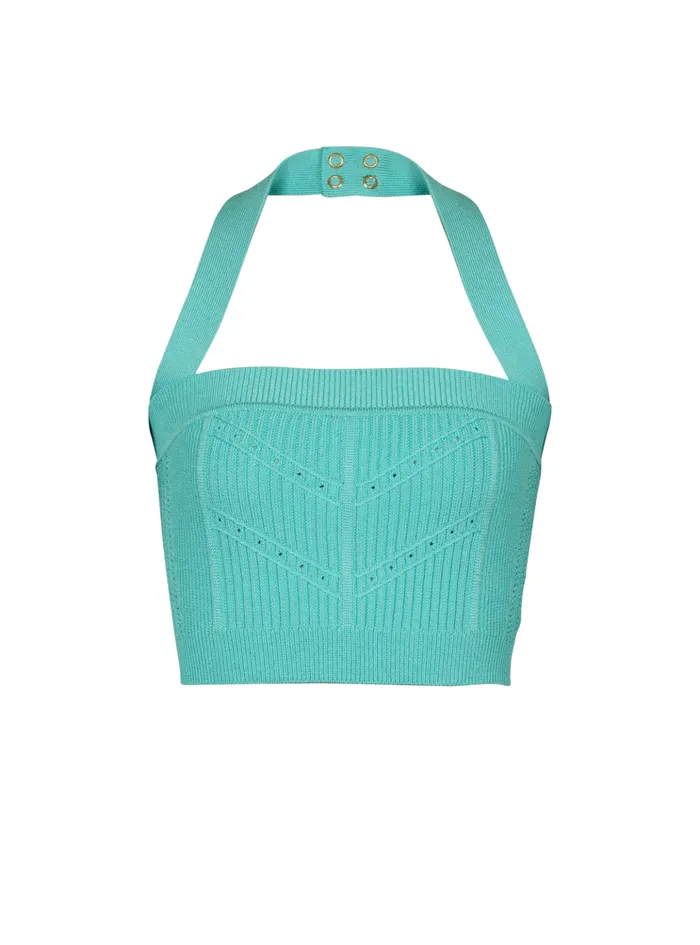 Knitted Halterneck Top Blue Women Balmain Tops And Shirts
