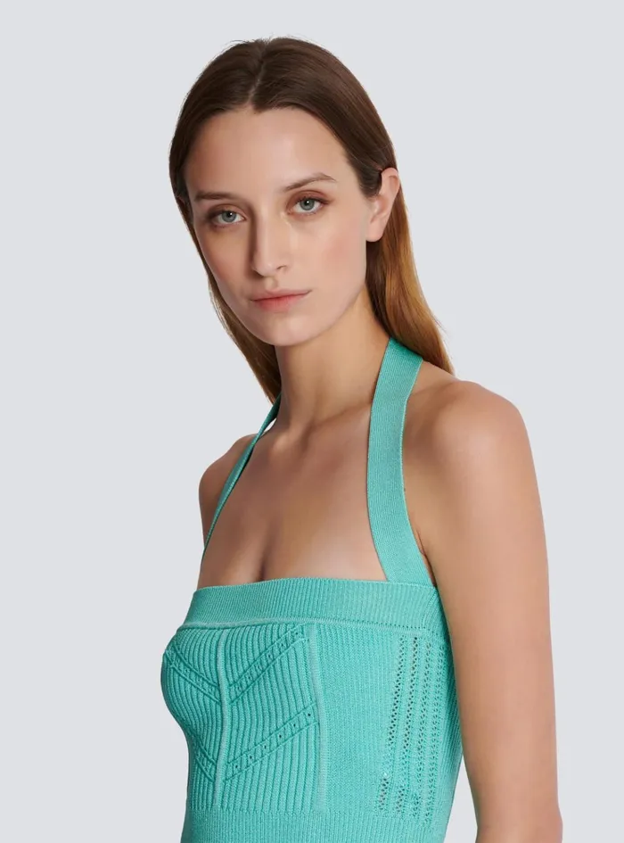 Knitted Halterneck Top Blue Women Balmain Tops And Shirts