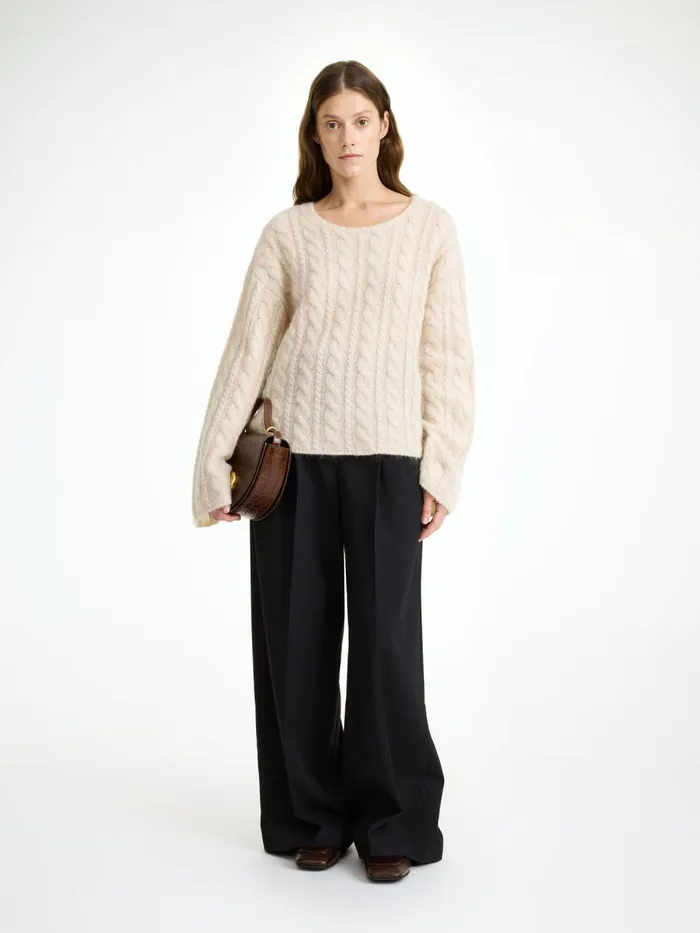 Knitwear Women By Malene Birger Cierra Cableknit Sweater Oyster Gray
