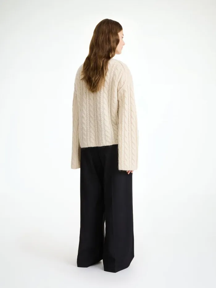 Knitwear Women By Malene Birger Cierra Cableknit Sweater Oyster Gray