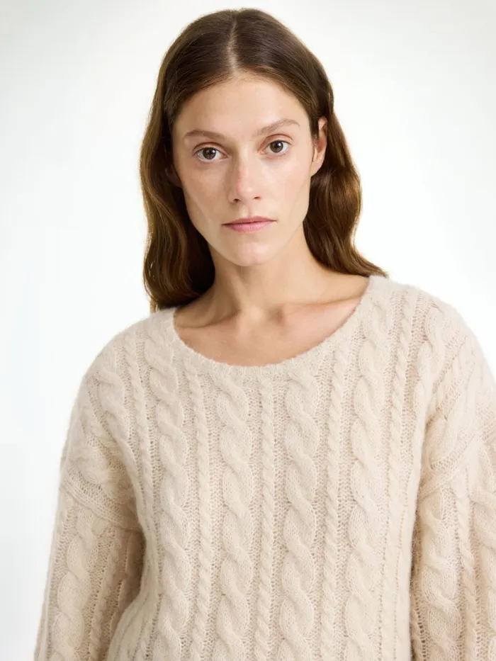 Knitwear Women By Malene Birger Cierra Cableknit Sweater Oyster Gray