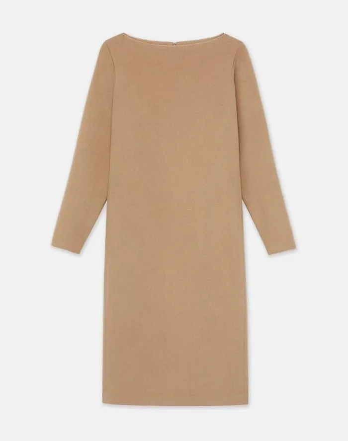 Lafayette 148 New York Camel Hair Bateau Neck Dress Camel Ready To Wear Dresses