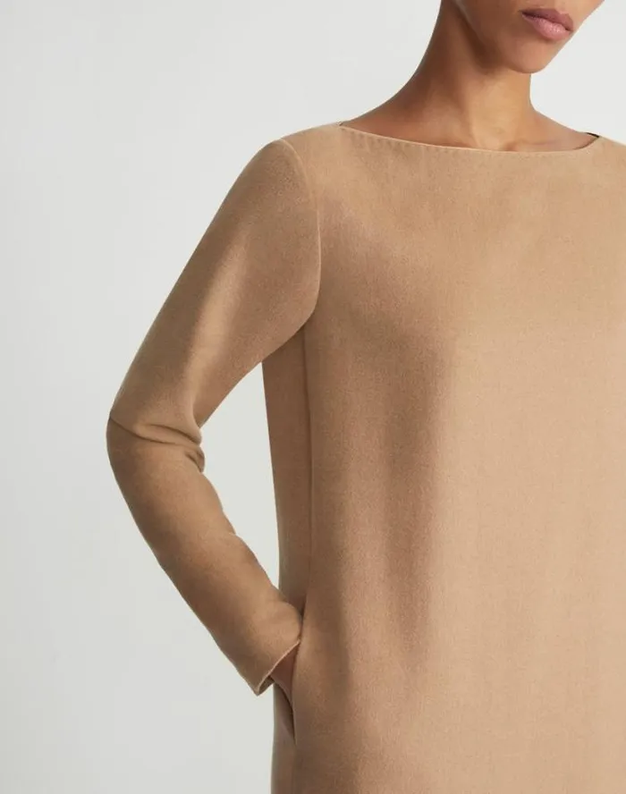 Lafayette 148 New York Camel Hair Bateau Neck Dress Camel Ready To Wear Dresses