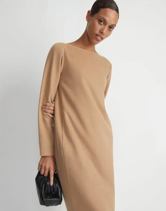 Lafayette 148 New York Camel Hair Bateau Neck Dress Camel Ready To Wear Dresses