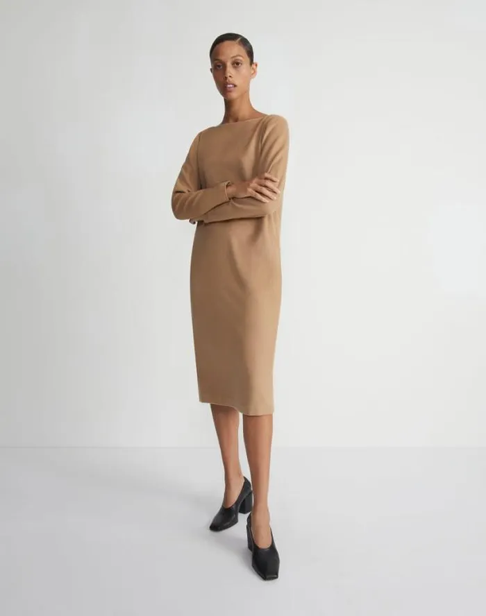 Lafayette 148 New York Camel Hair Bateau Neck Dress Camel Ready To Wear Dresses