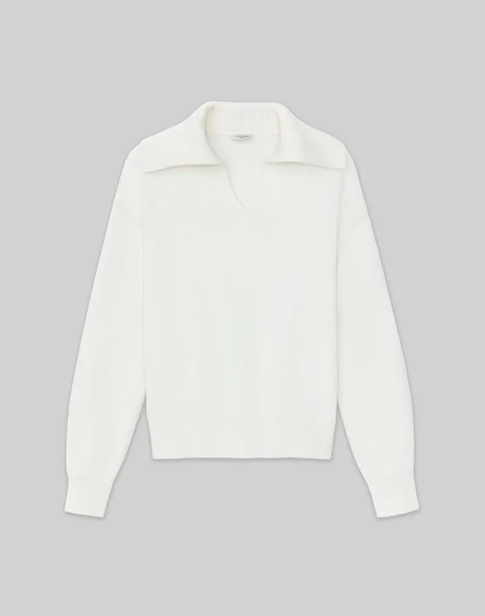 Lafayette 148 New York CottonSilk Tape Collared Sweater Cloud Ready To Wear Sweaters and Knits Lafayette 148 New York CottonSilk Tape Collared Sweater Cloud Ready To Wear Sweaters and Knits