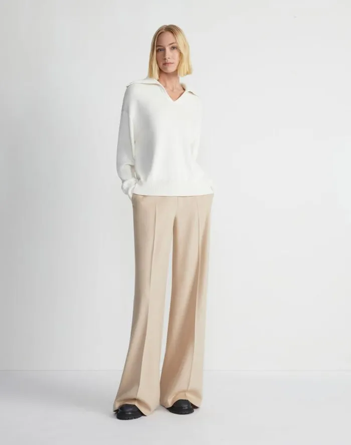 Lafayette 148 New York CottonSilk Tape Collared Sweater Cloud Ready To Wear Sweaters and Knits