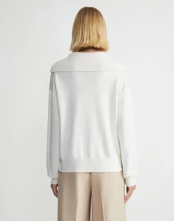 Lafayette 148 New York CottonSilk Tape Collared Sweater Cloud Ready To Wear Sweaters and Knits