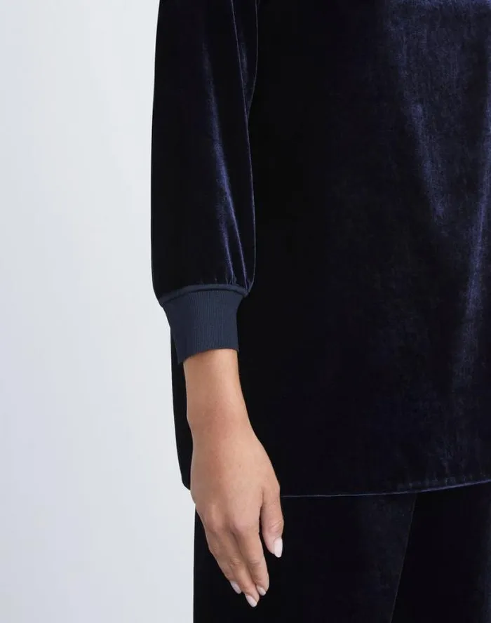 Lafayette 148 New York Crushed Velvet Blouse Midnight Blue Ready To Wear Blouses and Shirts