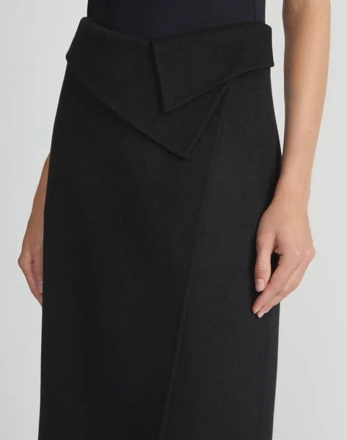 Lafayette 148 New York Double Face WoolCashmere Foldover Midi Skirt Black Ready To Wear Skirts