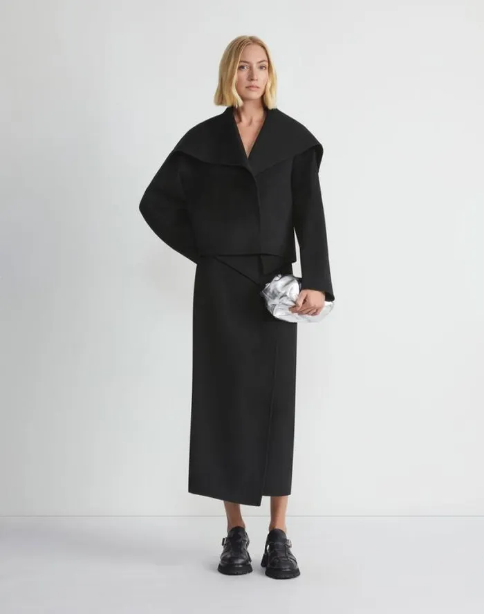 Lafayette 148 New York Double Face WoolCashmere Foldover Midi Skirt Black Ready To Wear Skirts