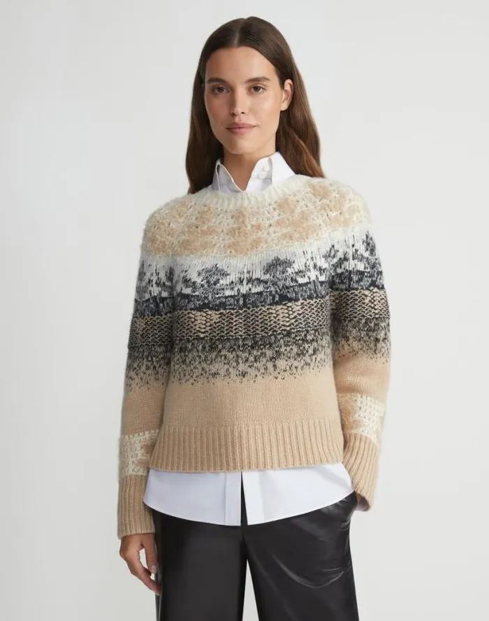 Lafayette 148 New York Fair Isle Jacquard CashmereSilk Sweater Dune Multi Ready To Wear Sweaters and Knits