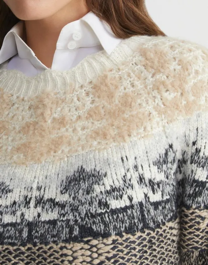 Lafayette 148 New York Fair Isle Jacquard CashmereSilk Sweater Dune Multi Ready To Wear Sweaters and Knits