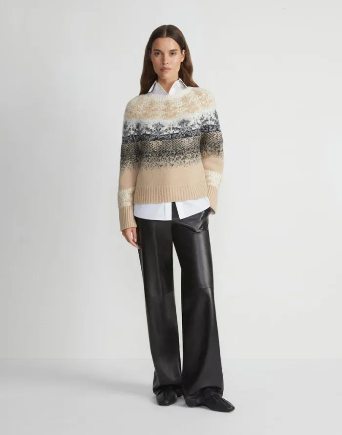Lafayette 148 New York Fair Isle Jacquard CashmereSilk Sweater Dune Multi Ready To Wear Sweaters and Knits