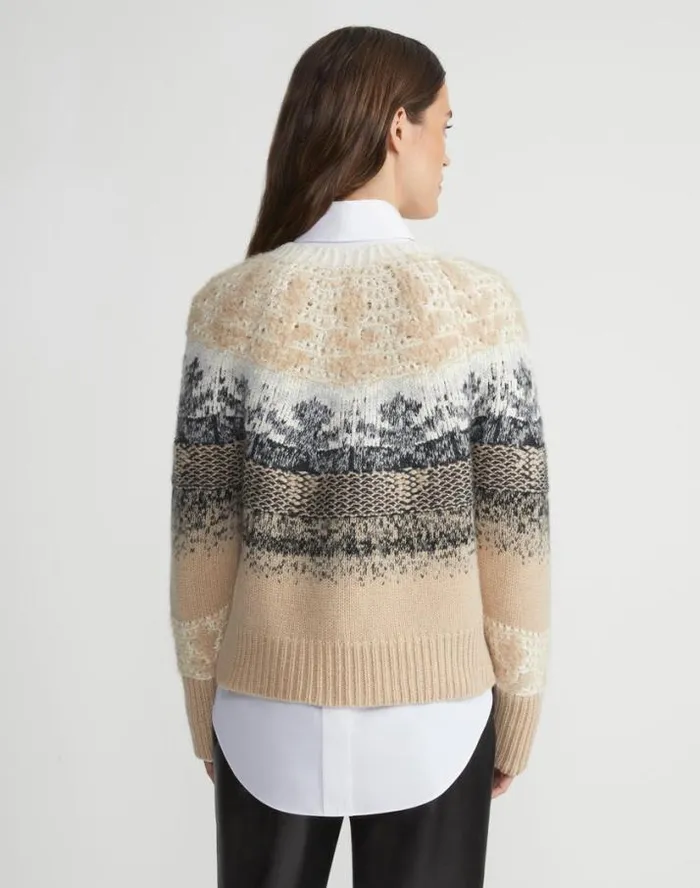 Lafayette 148 New York Fair Isle Jacquard CashmereSilk Sweater Dune Multi Ready To Wear Sweaters and Knits