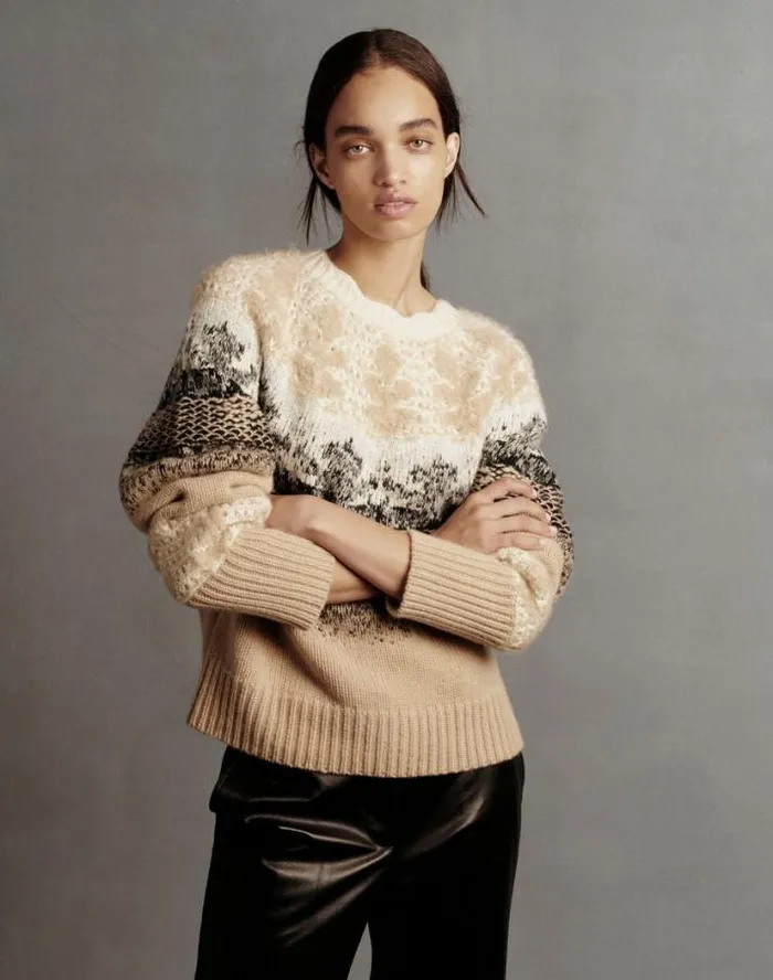 Lafayette 148 New York Fair Isle Jacquard CashmereSilk Sweater Dune Multi Ready To Wear Sweaters and Knits