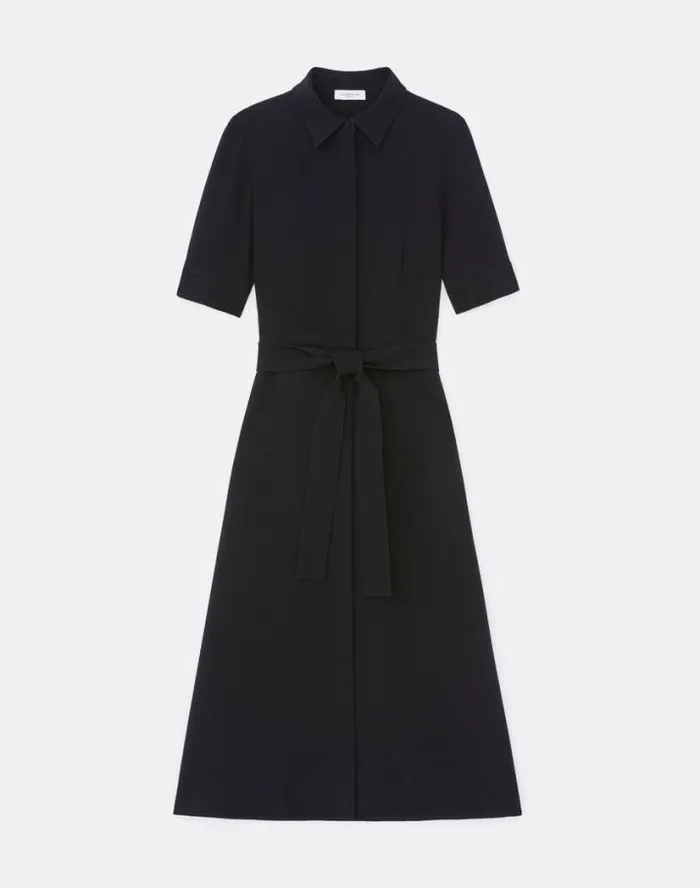 Lafayette 148 New York Finesse Crepe Belted Shirtdress Black Ready To Wear Dresses