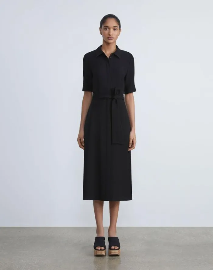 Lafayette 148 New York Finesse Crepe Belted Shirtdress Black Ready To Wear Dresses Lafayette 148 New York Finesse Crepe Belted Shirtdress Black Ready To Wear Dresses