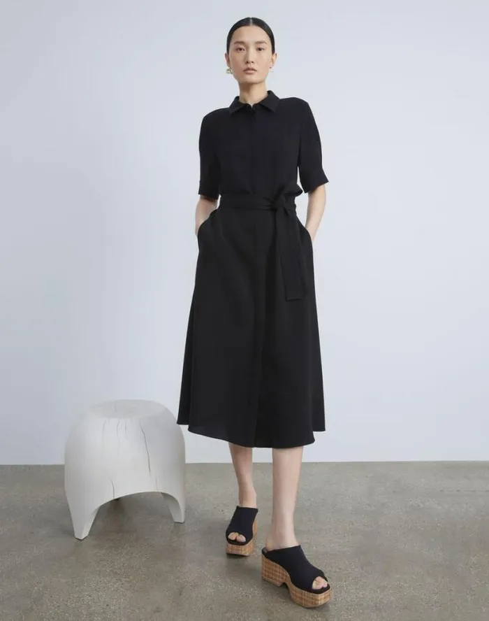 Lafayette 148 New York Finesse Crepe Belted Shirtdress Black Ready To Wear Dresses Lafayette 148 New York Finesse Crepe Belted Shirtdress Black Ready To Wear Dresses