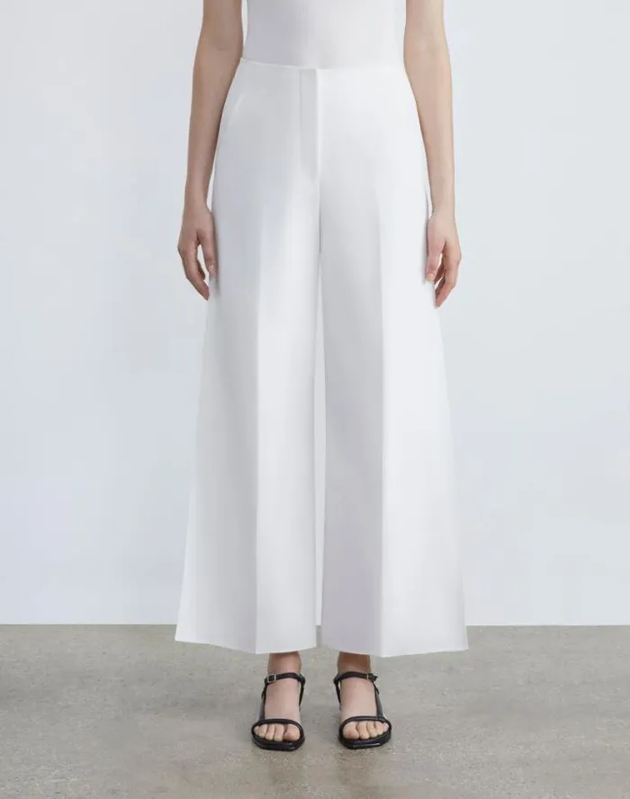 Lafayette 148 New York Finesse Crepe Franklin Wide Leg Ankle Pant Cloud Ready To Wear Pants and Shorts