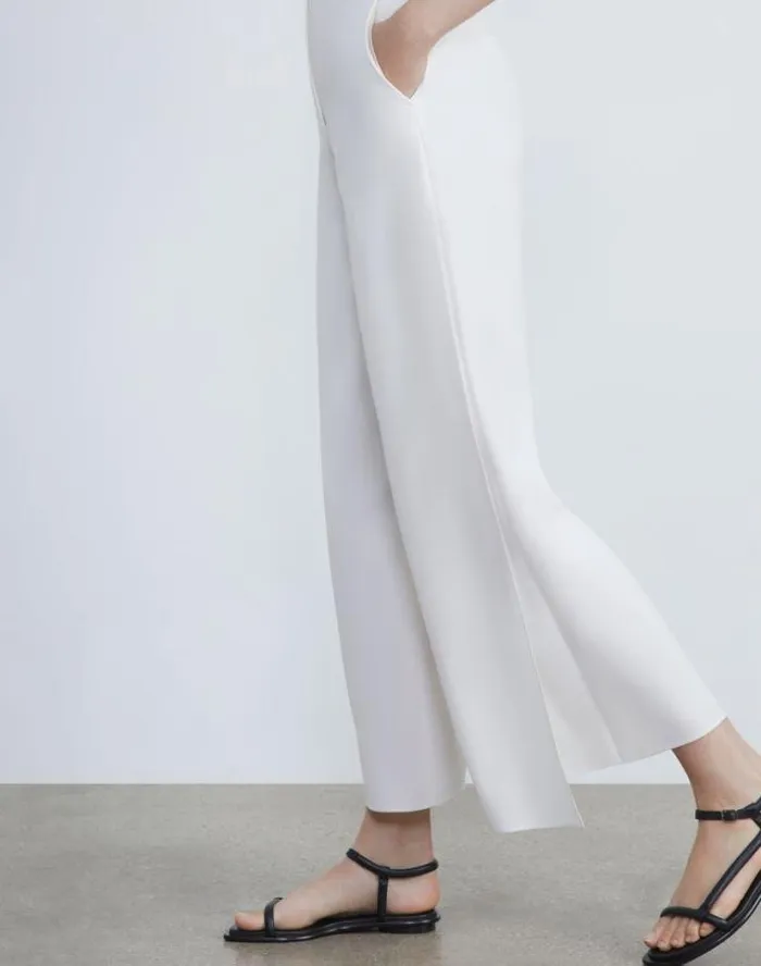 Lafayette 148 New York Finesse Crepe Franklin Wide Leg Ankle Pant Cloud Ready To Wear Pants and Shorts