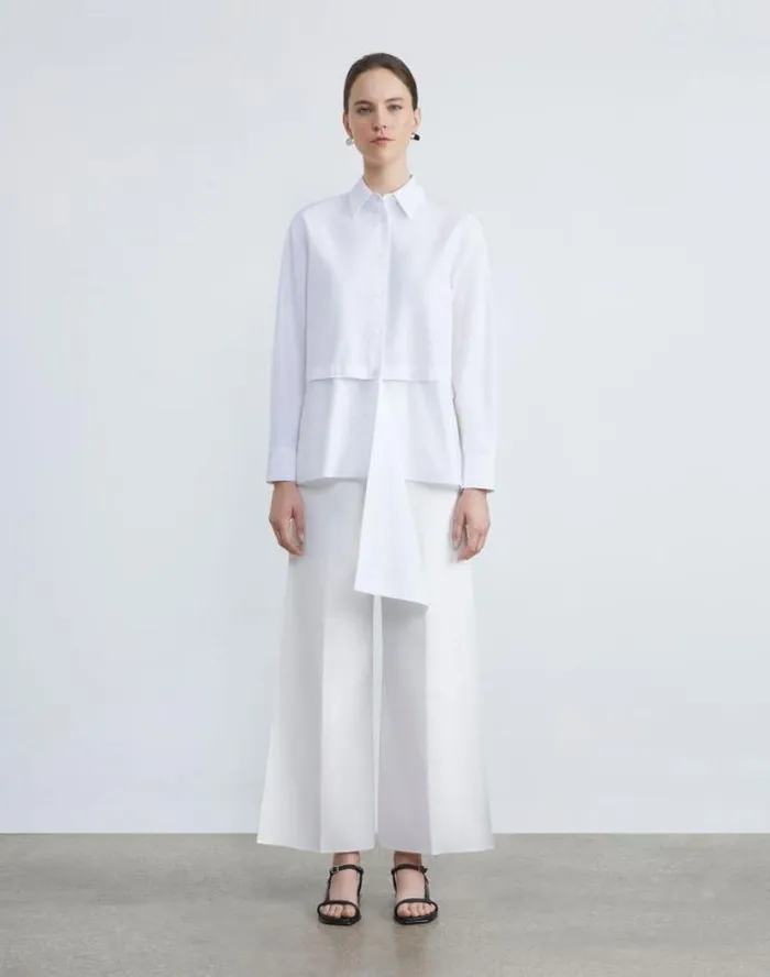 Lafayette 148 New York Finesse Crepe Franklin Wide Leg Ankle Pant Cloud Ready To Wear Pants and Shorts