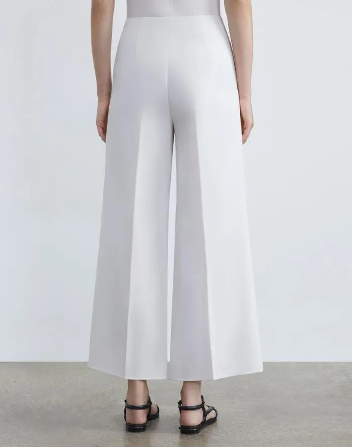 Lafayette 148 New York Finesse Crepe Franklin Wide Leg Ankle Pant Cloud Ready To Wear Pants and Shorts
