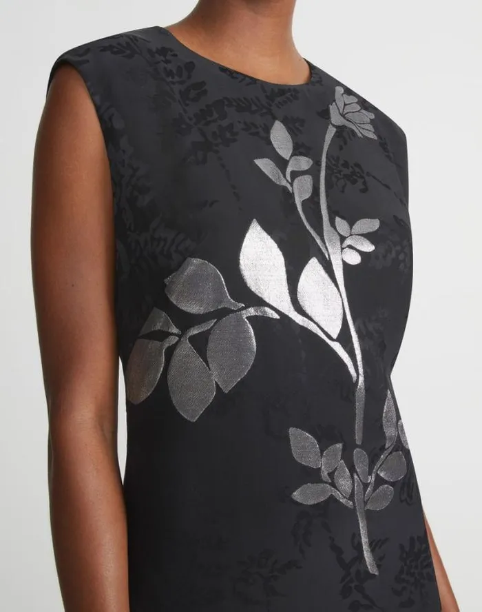 Lafayette 148 New York Flora Bloom Metallic Jacquard ViscoseSilk Dress Black Multi Ready To Wear Dresses