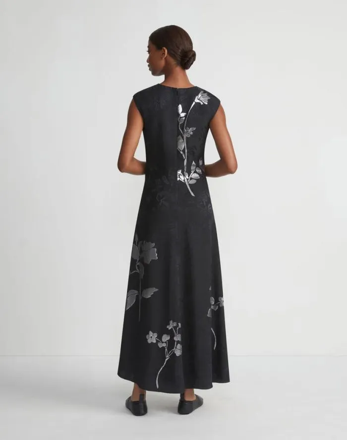 Lafayette 148 New York Flora Bloom Metallic Jacquard ViscoseSilk Dress Black Multi Ready To Wear Dresses