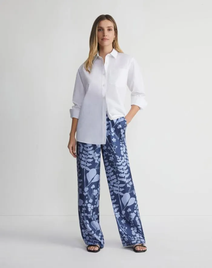 Lafayette 148 New York Frost Flora Print Silk Twill Perry Pant Midnight Blue Multi Ready To Wear Pants and Shorts