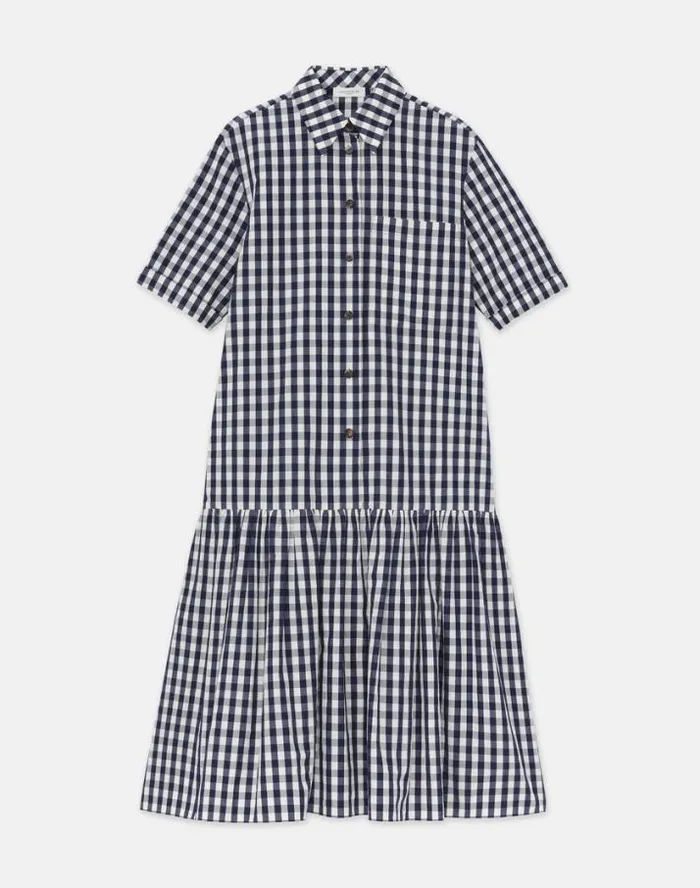 Lafayette 148 New York Gingham Crinkle CottonLinen Drop Waist Shirtdress Midnight Blue Multi Ready To Wear Dresses Lafayette 148 New York Gingham Crinkle CottonLinen Drop Waist Shirtdress Midnight Blue Multi Ready To Wear Dresses