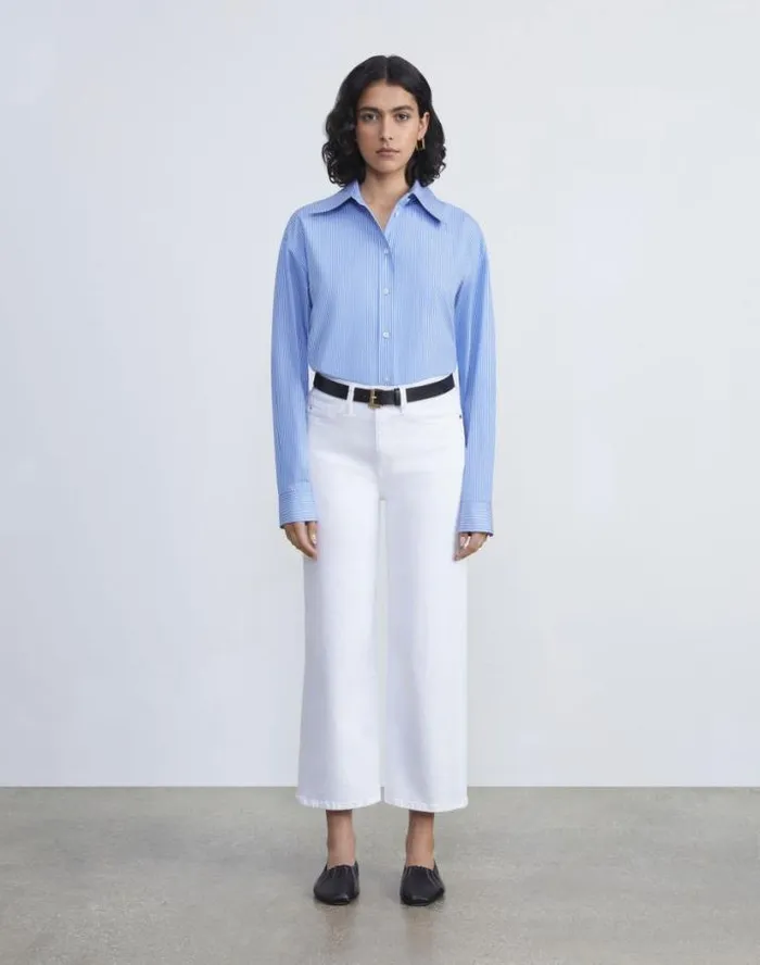 Lafayette 148 New York L148 Denim Wyckoff WideLeg Cropped Jean Washed Plaster Ready To Wear Pants and Shorts