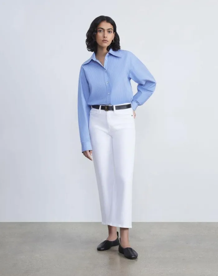 Lafayette 148 New York L148 Denim Wyckoff WideLeg Cropped Jean Washed Plaster Ready To Wear Pants and Shorts