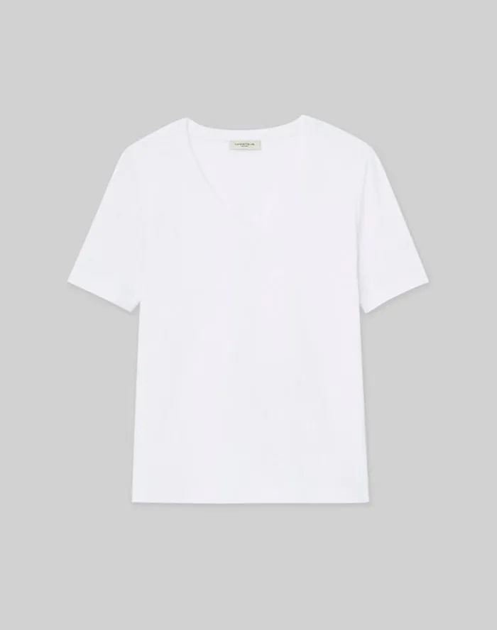 Lafayette 148 New York LinenCotton Jersey VNeck Tee White Ready To Wear Tops and Tees