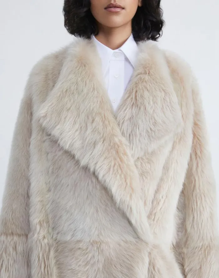 Lafayette 148 New York Long Hair Shearling Reversible Oversized Coat Dune Ready To Wear Leathers and Suedes