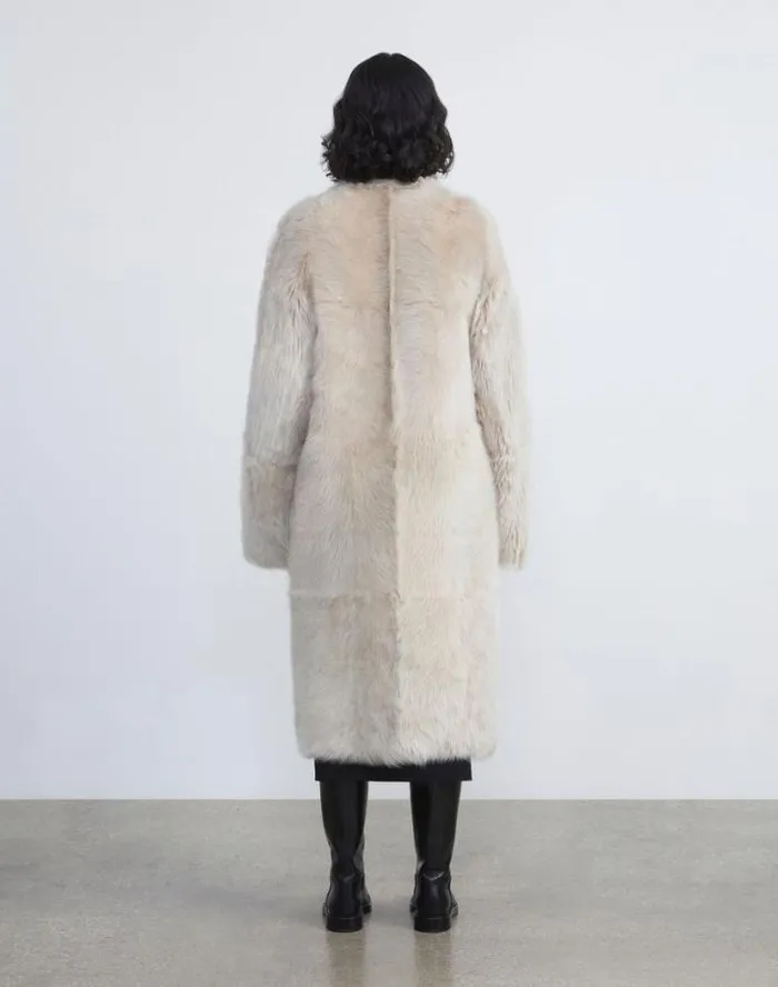 Lafayette 148 New York Long Hair Shearling Reversible Oversized Coat Dune Ready To Wear Leathers and Suedes