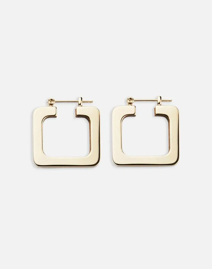 Lafayette 148 New York Metal and Teak Block Reversible Hoop Earrings Pale Gold Multi Accessories Jewelry