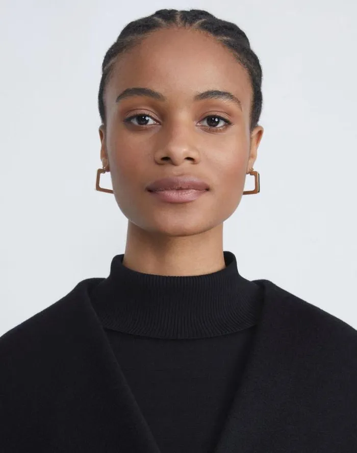 Lafayette 148 New York Metal and Teak Block Reversible Hoop Earrings Pale Gold Multi Accessories Jewelry