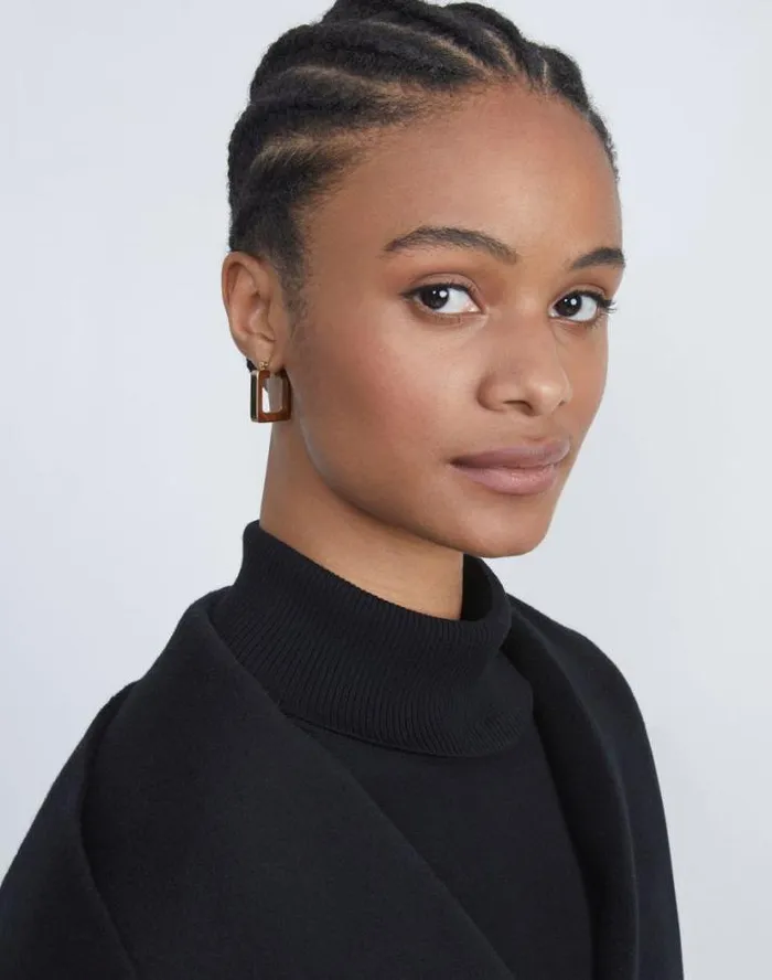 Lafayette 148 New York Metal and Teak Block Reversible Hoop Earrings Pale Gold Multi Accessories Jewelry