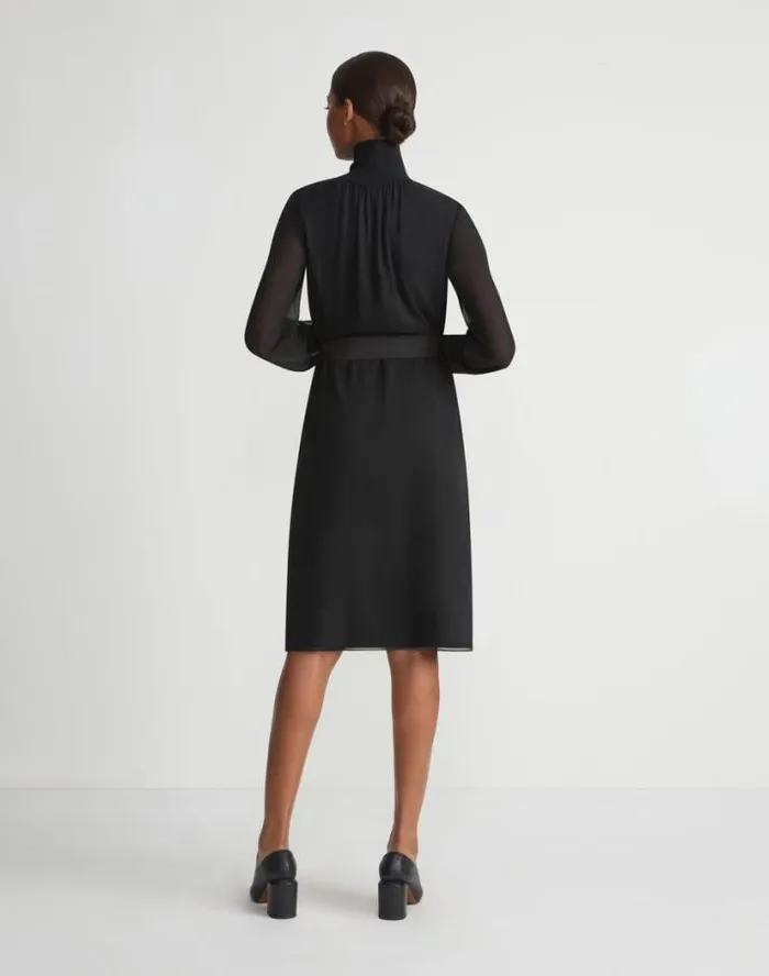 Lafayette 148 New York Opaque and Sheer Silk Turtleneck Dress Black Ready To Wear Dresses
