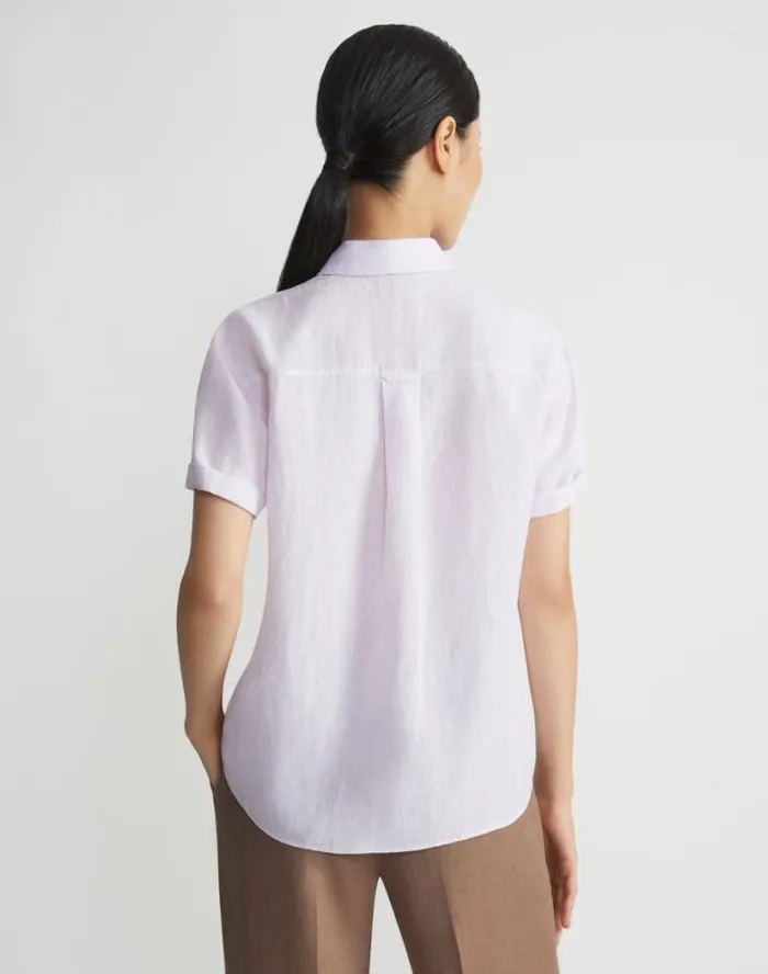 Lafayette 148 New York Organic Linen Short Sleeve Pocket Shirt Dried Blossom Melange Ready To Wear Blouses and Shirts