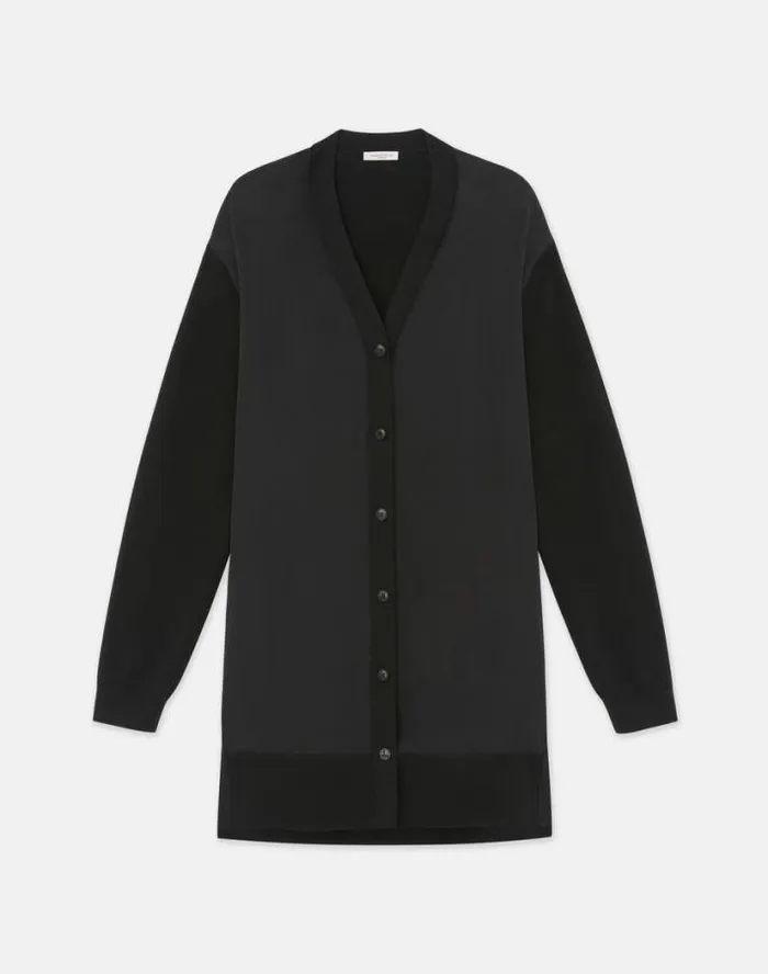 Lafayette 148 New York Responsible Fine Gauge Merino and Organic Silk Georgette Cardigan Black Ready To Wear Sweaters and Knits Lafayette 148 New York Responsible Fine Gauge Merino and Organic Silk Georgette Cardigan Black Ready To Wear Sweaters and Knits