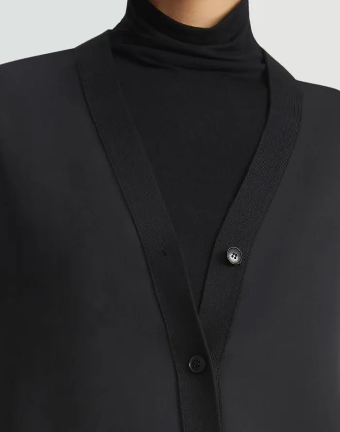 Lafayette 148 New York Responsible Fine Gauge Merino and Organic Silk Georgette Cardigan Black Ready To Wear Sweaters and Knits