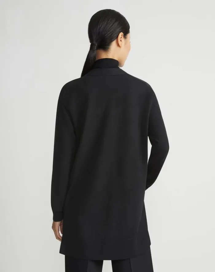 Lafayette 148 New York Responsible Fine Gauge Merino and Organic Silk Georgette Cardigan Black Ready To Wear Sweaters and Knits