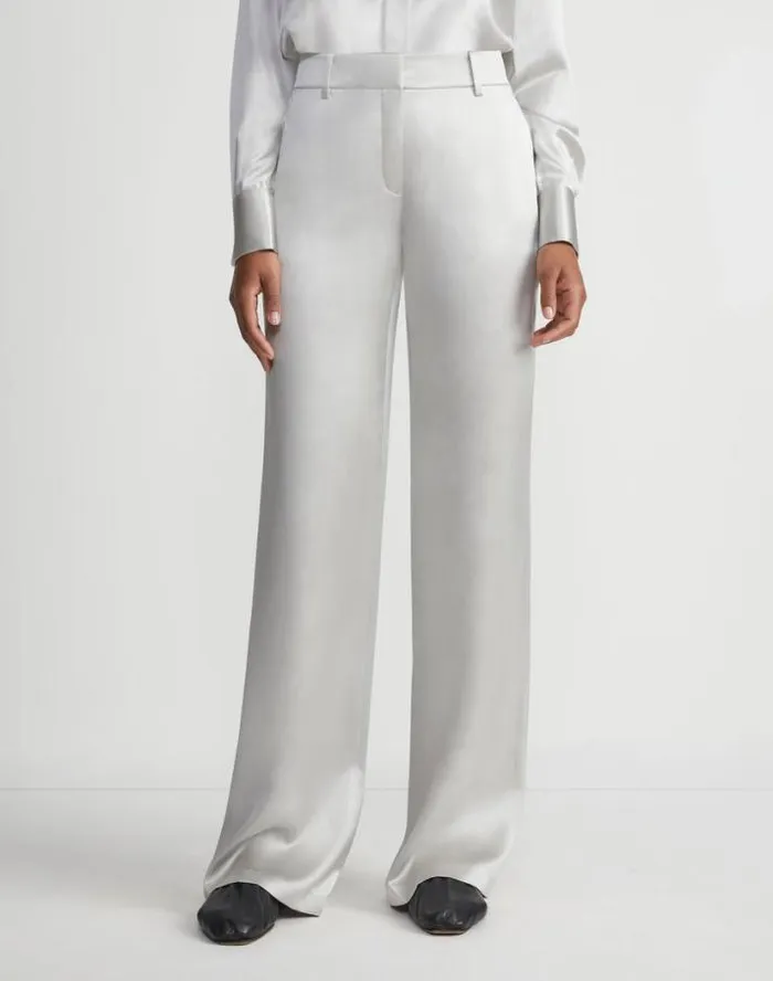 Lafayette 148 New York Satin Sullivan Pant Pale Grey Ready To Wear Pants and Shorts