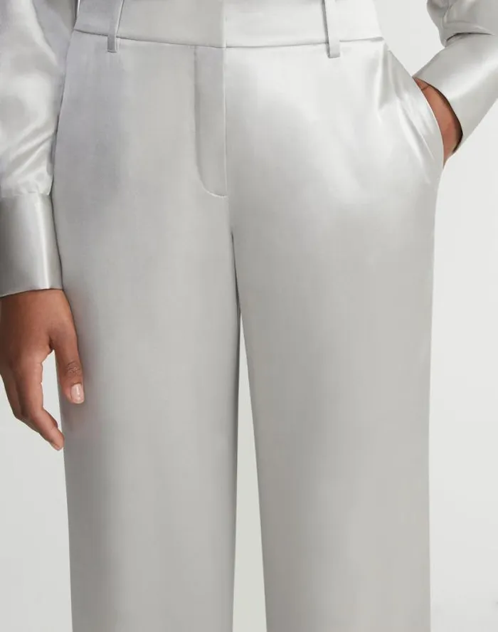 Lafayette 148 New York Satin Sullivan Pant Pale Grey Ready To Wear Pants and Shorts
