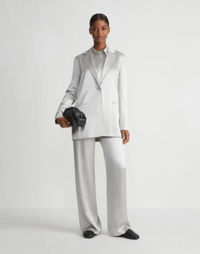 Lafayette 148 New York Satin Sullivan Pant Pale Grey Ready To Wear Pants and Shorts
