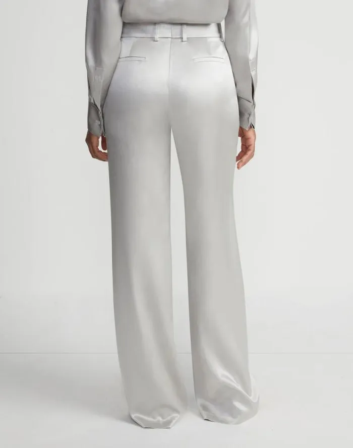 Lafayette 148 New York Satin Sullivan Pant Pale Grey Ready To Wear Pants and Shorts